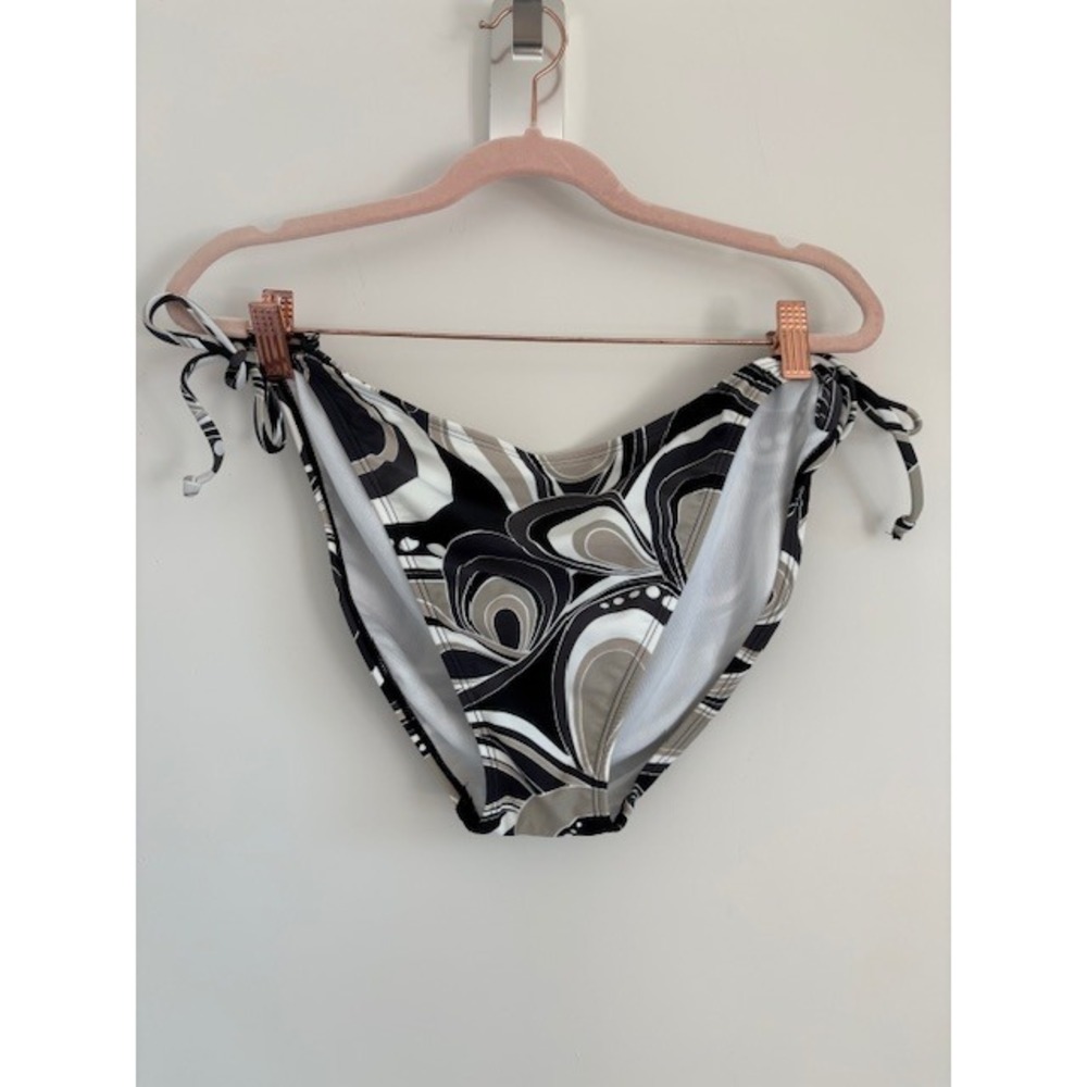 Old Navy Womens XL Bikini Bottoms Side Tie‎ Swirl Print Black White Tan New